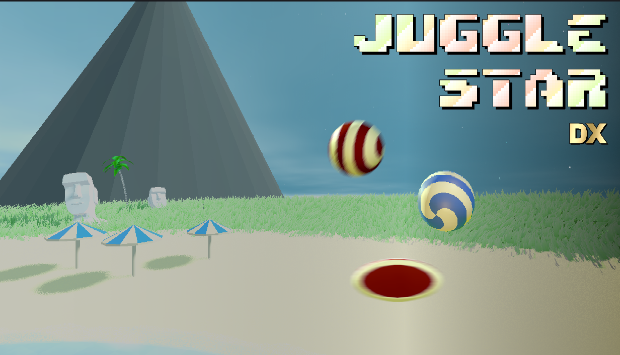 The cover box-art for Juggle Star DX. The image contains the logo, is set
                                     on a beach with moyai and a mountain in the background. A paddle is juggling balls
                                     in the foreground.